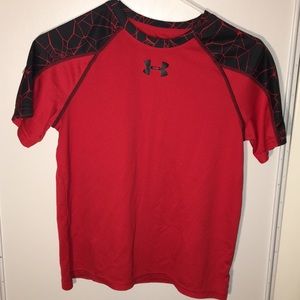 Red and back under armour shirt